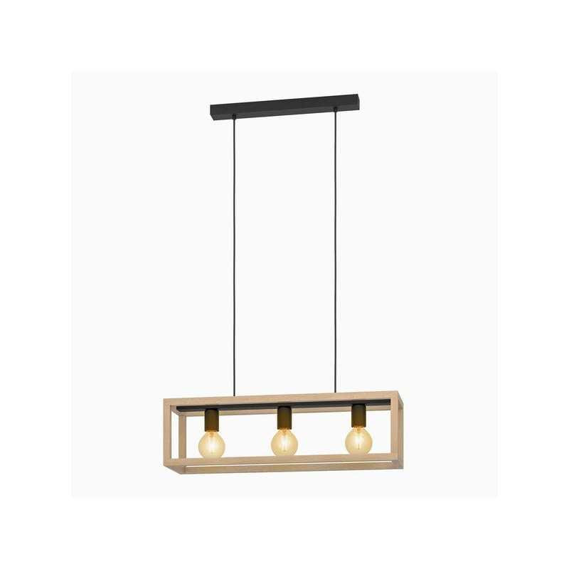 Suspension ELGORT 3 x E27 L. 70 métal noir/bois INSPIRE| Sanifer Tamatave