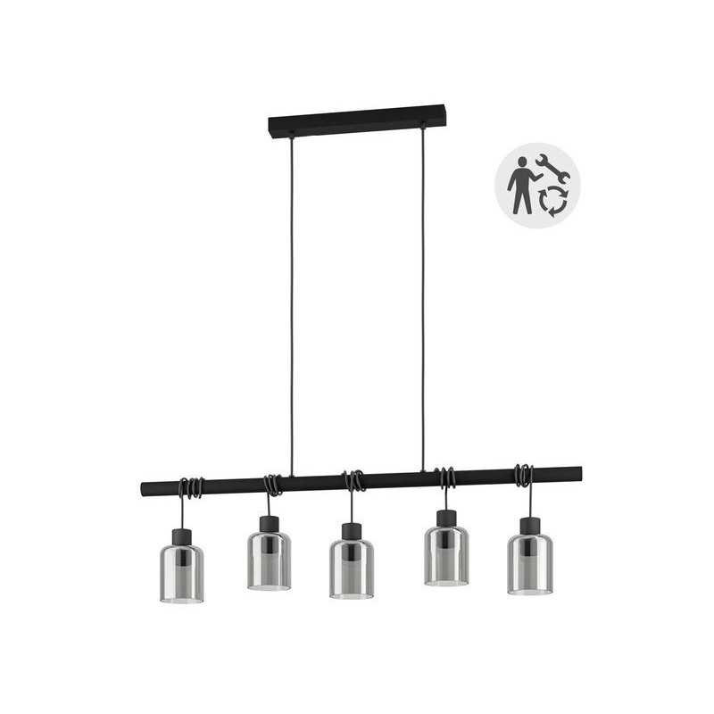 Suspension PARADOXE 5 x E27 verre fumé noir INSPIRE| Sanifer Tamatave