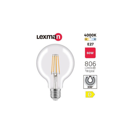 Ampoule led à filament  E27, 806Lm  5.9W, LEXMAN|Sanifer Tamatave