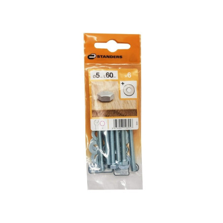 Lot de 6 Boulons Tête 6 pans acier Zingué L.60 X diam.5 Mm Standers|Sanifer  Tamatave