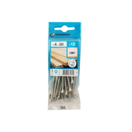  Lot de 12 vis inox tête fraisée diamètre 4 mm x l.50 mm Standers STANDERS - Sanifer Tamatave