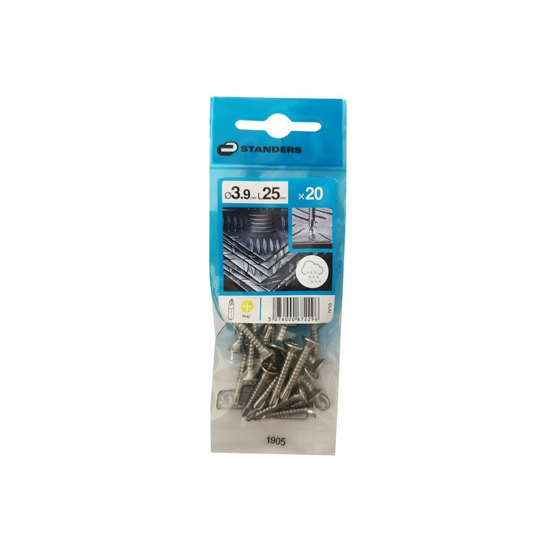  Lot de 20 vis autoperceuse inox tête fraisée phillips x l.25 mm Standers STANDERS - Sanifer Tamatave