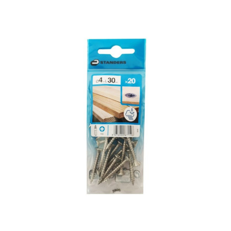  Lot de 20 vis inox tête fraisée diamètre 4 mm x l.30 mm Standers STANDERS - Sanifer Tamatave