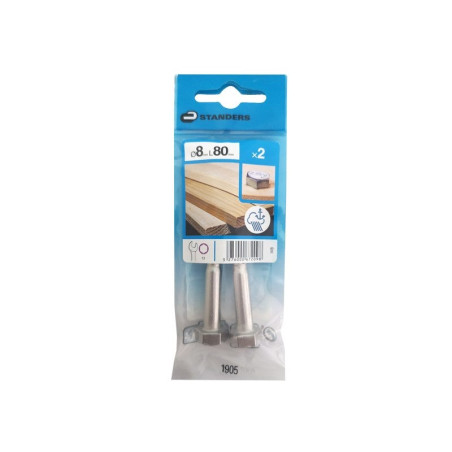  Lot de 2 tirefond inox tãªte 6 pans diamètre 8 mm x l.80 mm Standers STANDERS - Sanifer Tamatave