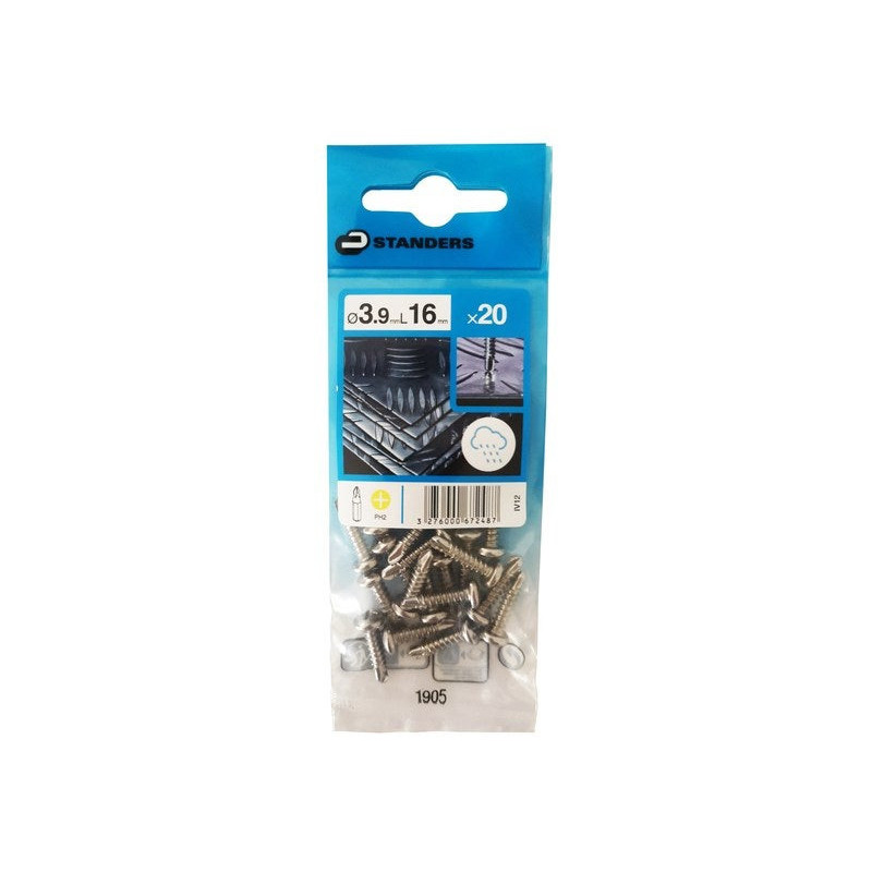 Lot de 20 vis autoperceuse inox tête ronde phillips x l.16 mm Standers STANDERS - Sanifer Tamatave